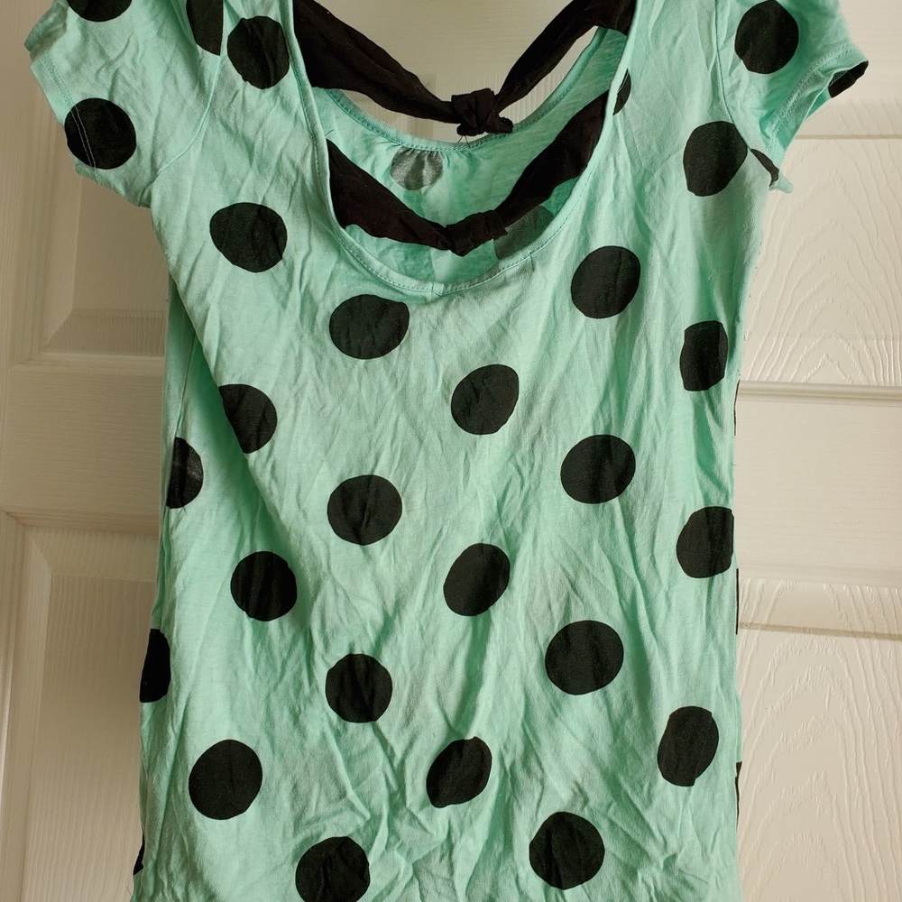 Mint and black polka dot tee with tie back - Picture 4 of 4